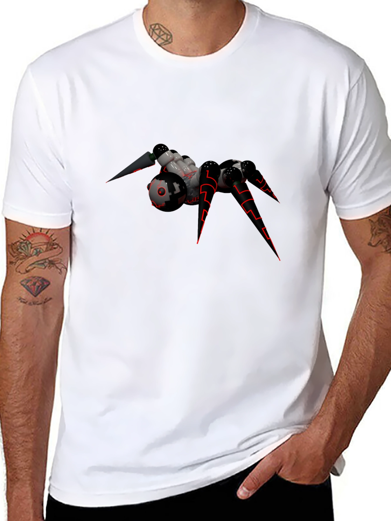 Futuristic Spider Graphic T-Shirt - Black