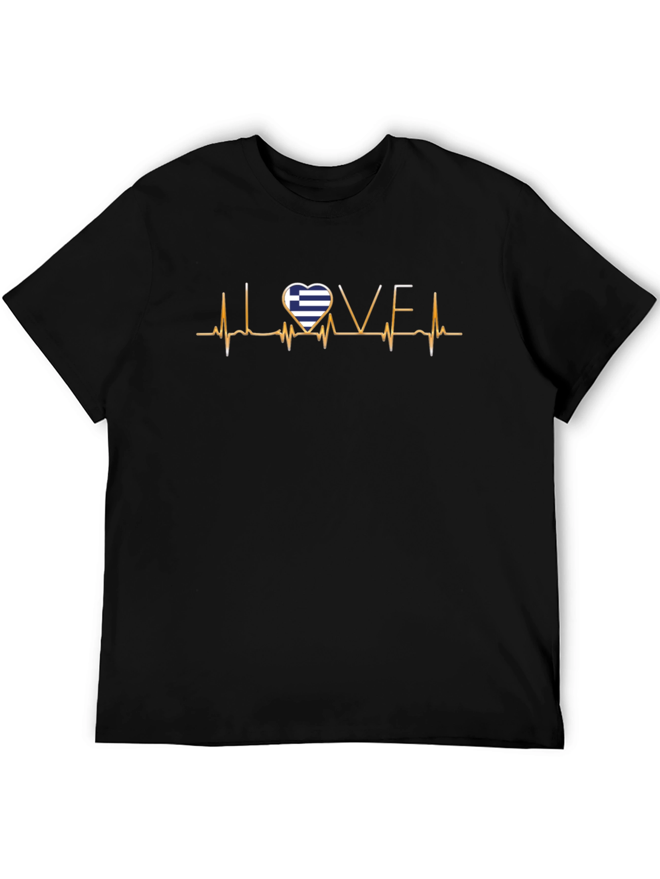 Love Greece Heartbeat T-Shirt - Black