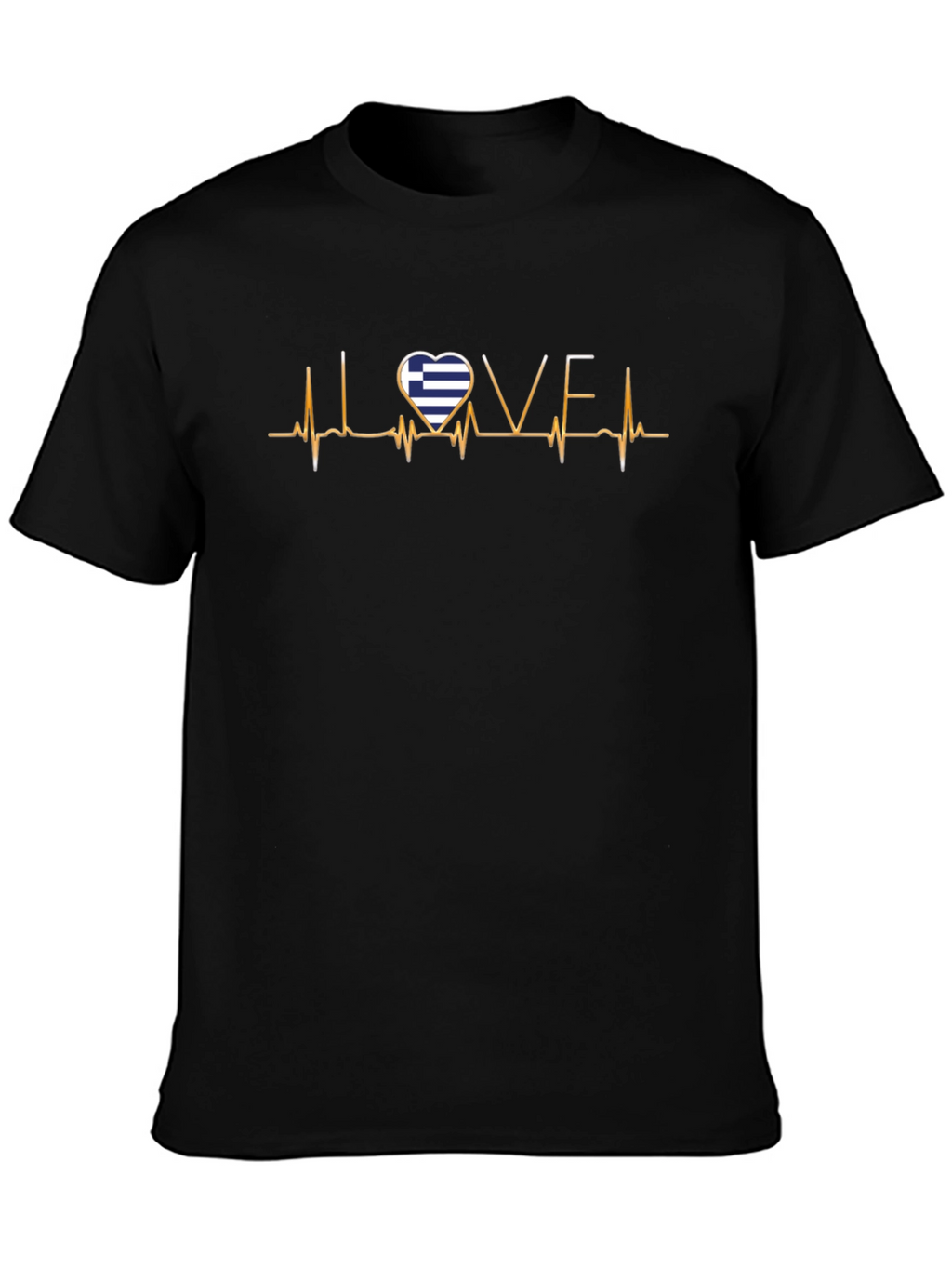 Love Greece Heartbeat T-Shirt - Black