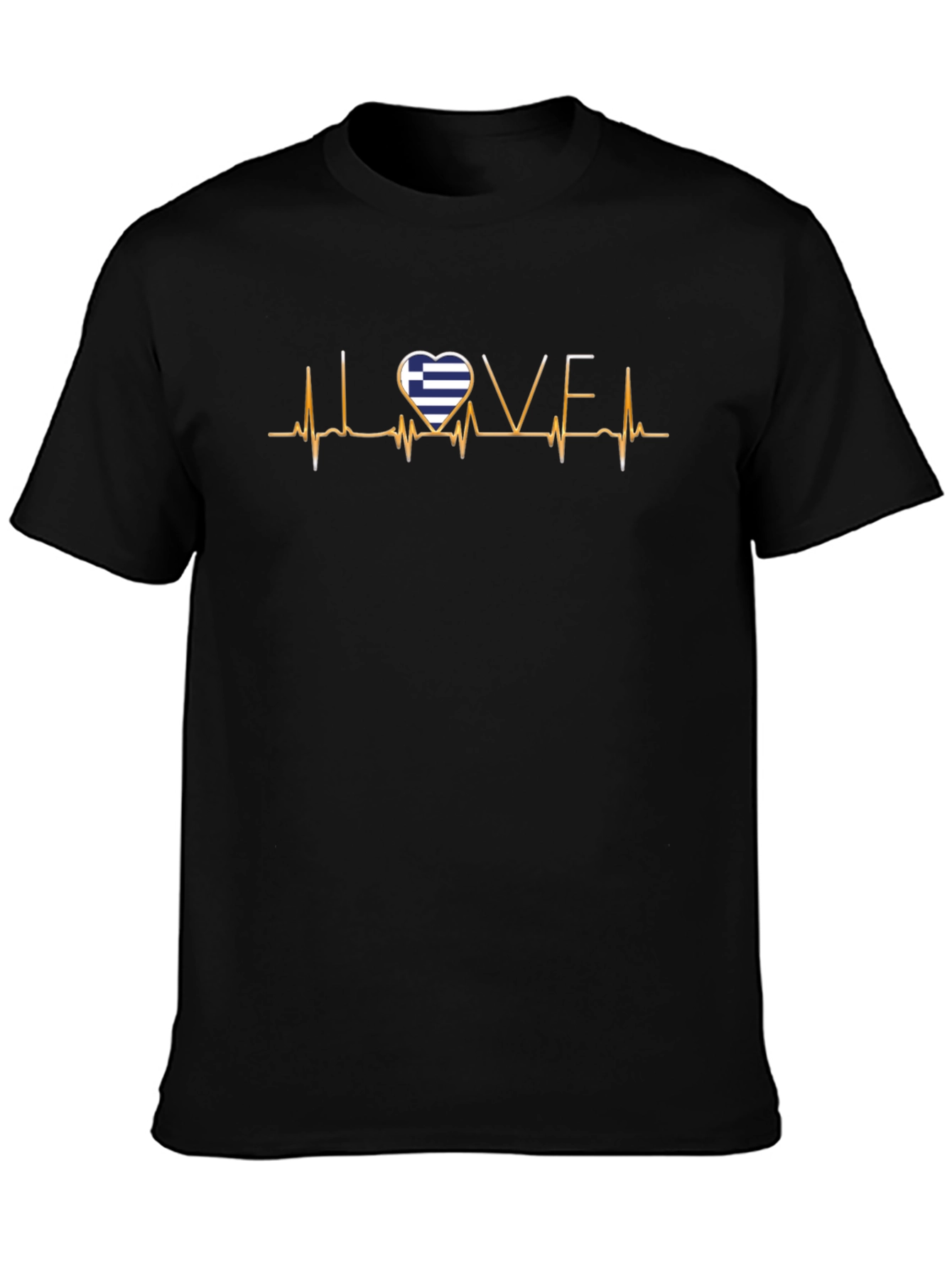 Love Greece Heartbeat T-Shirt - Black