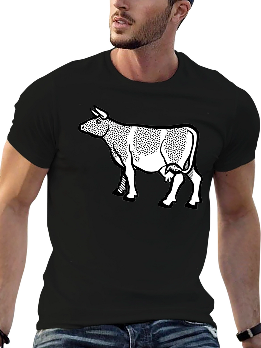 Cow Graphic Print Black T-Shirt