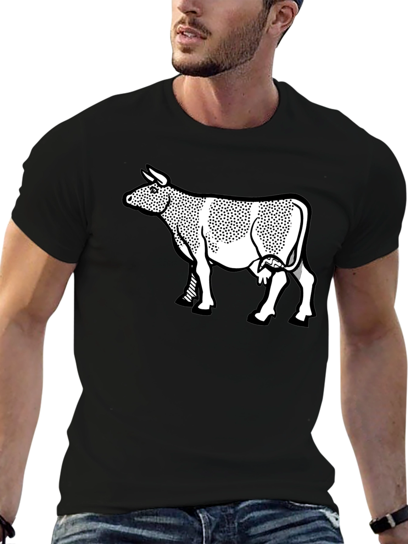 Cow Graphic Print Black T-Shirt