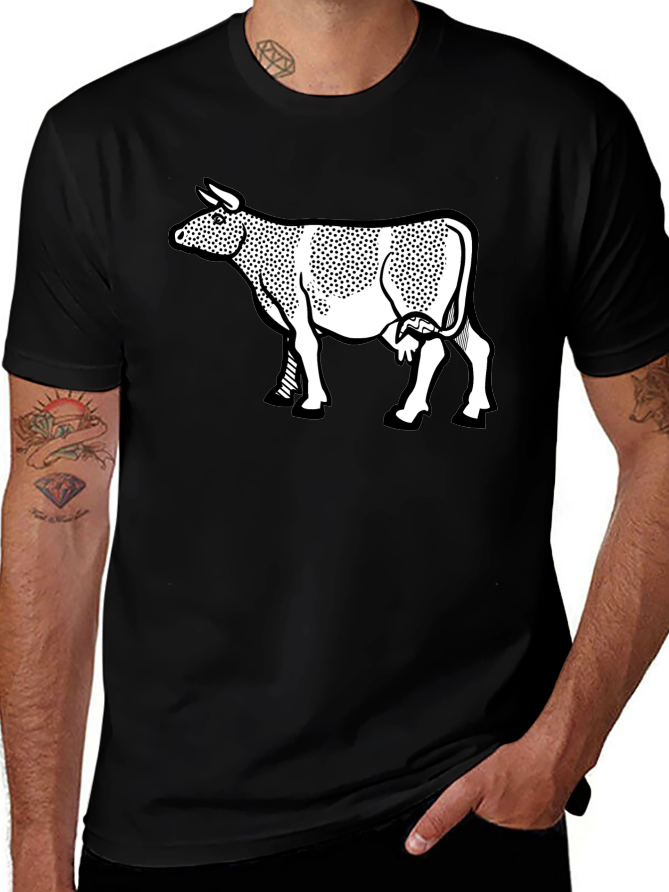 Cow Graphic Print Black T-Shirt