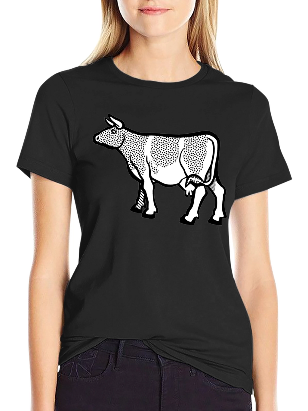 Cow Graphic Print Black T-Shirt