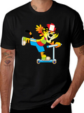 Cartoon Cat on Scooter T-Shirt - Black