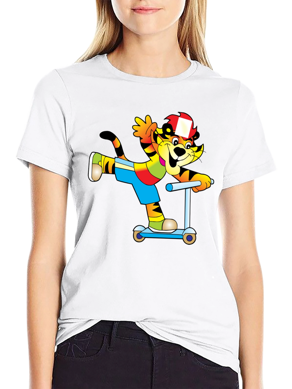 Cartoon Cat on Scooter T-Shirt - Black