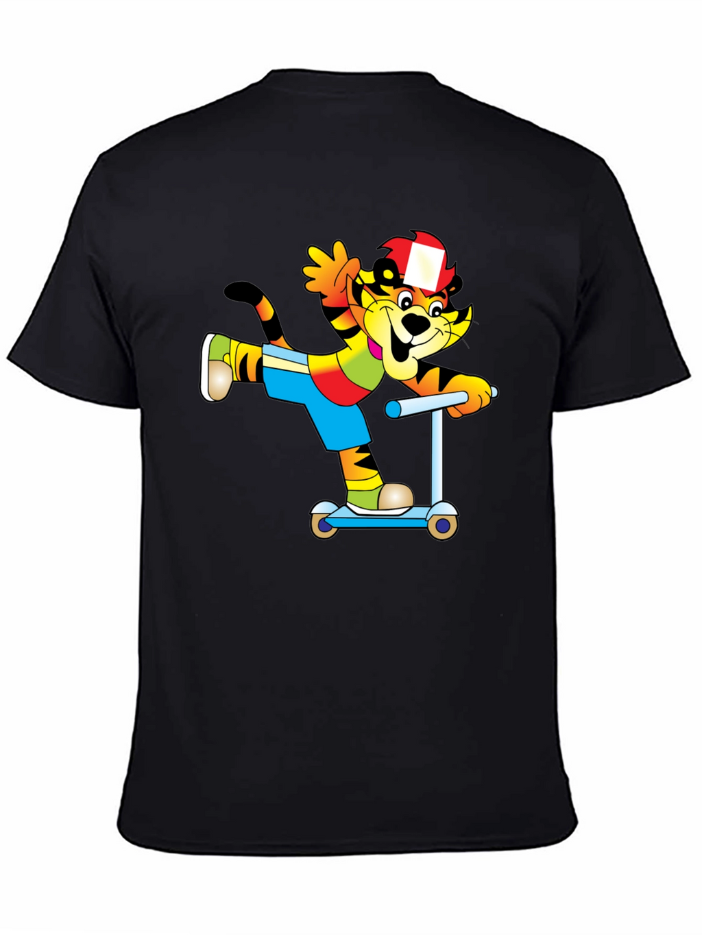 Cartoon Cat on Scooter T-Shirt - Black