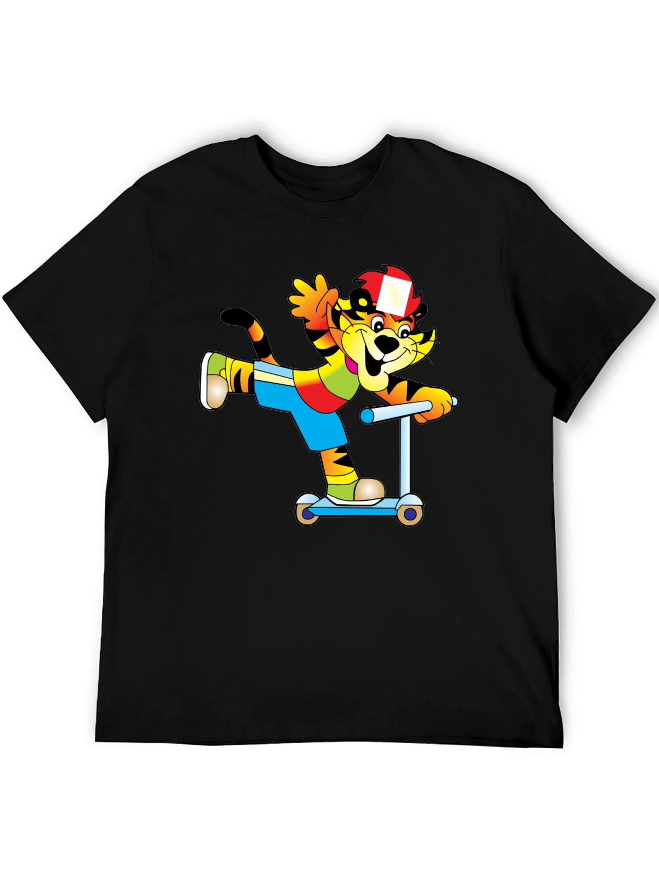Cartoon Cat on Scooter T-Shirt - Black