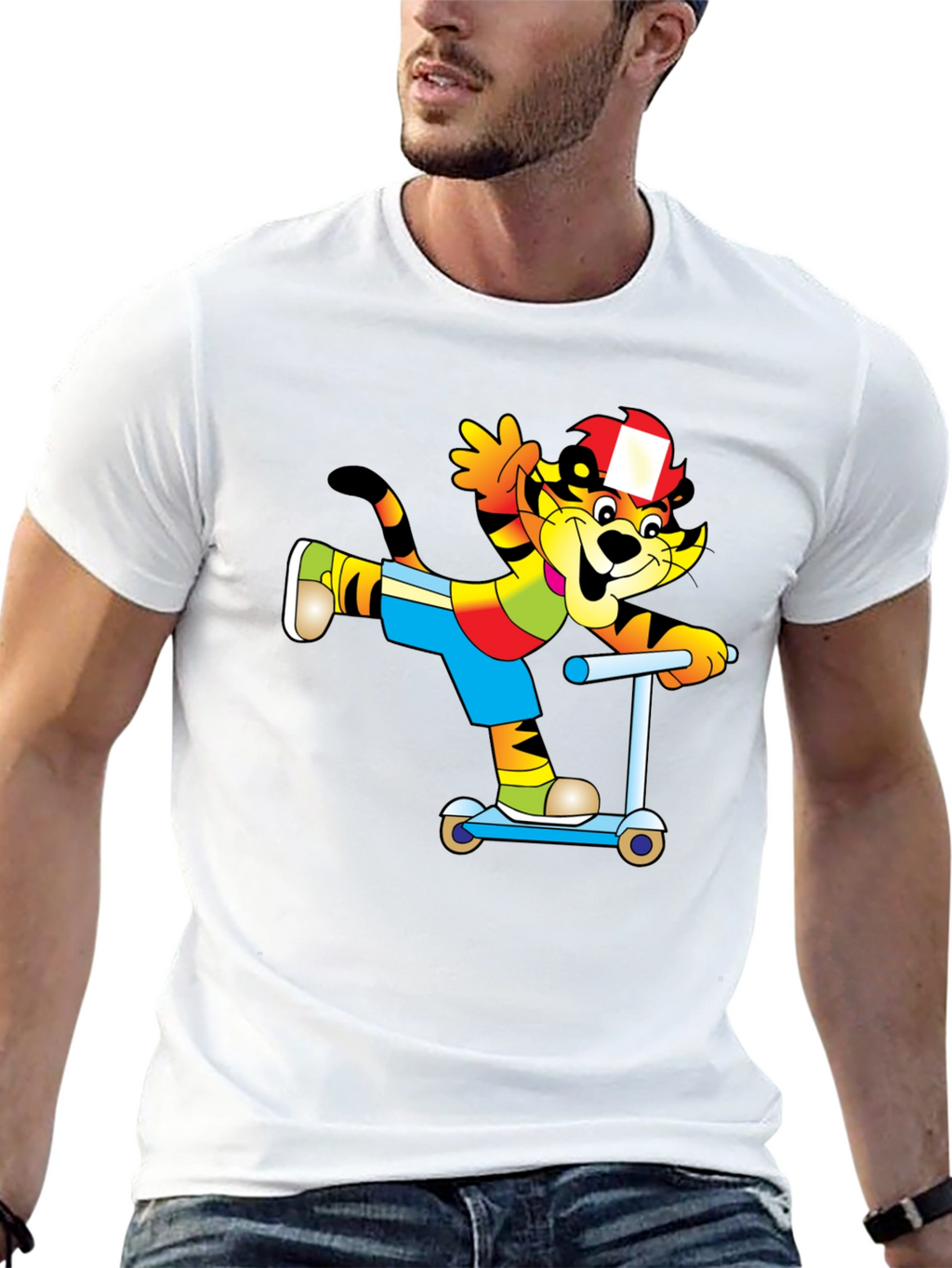 Cartoon Cat on Scooter T-Shirt - Black