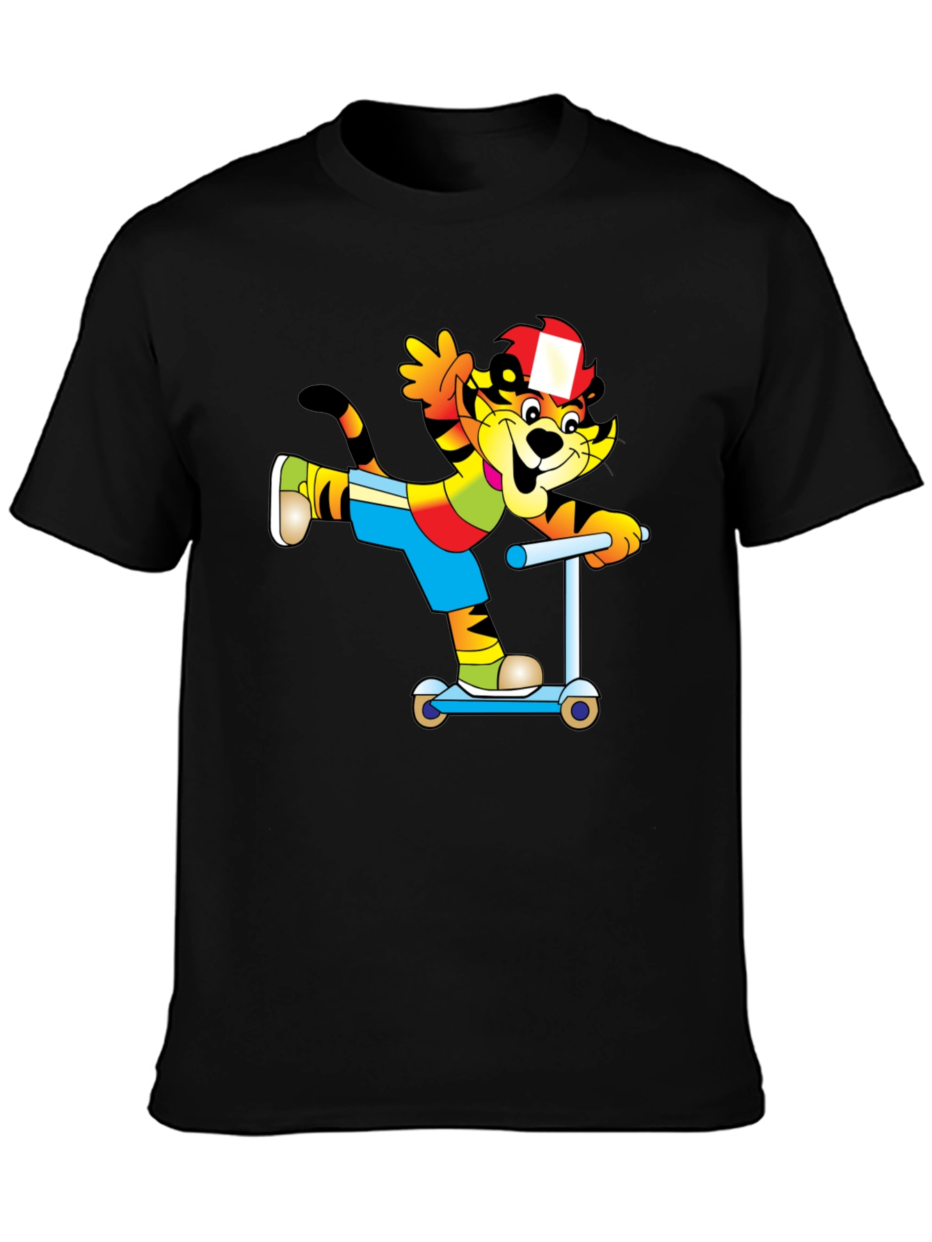 Cartoon Cat on Scooter T-Shirt - Black