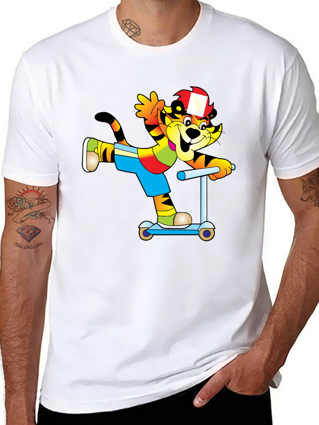 Cartoon Cat on Scooter T-Shirt - Black