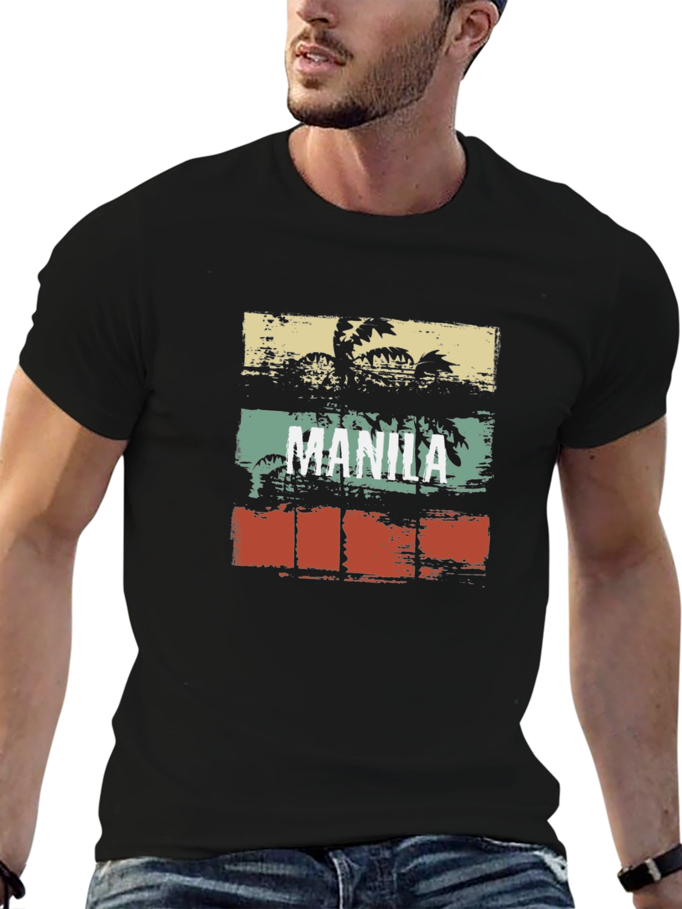 Vintage Manila Graphic T-Shirt Palm Tree Retro Design