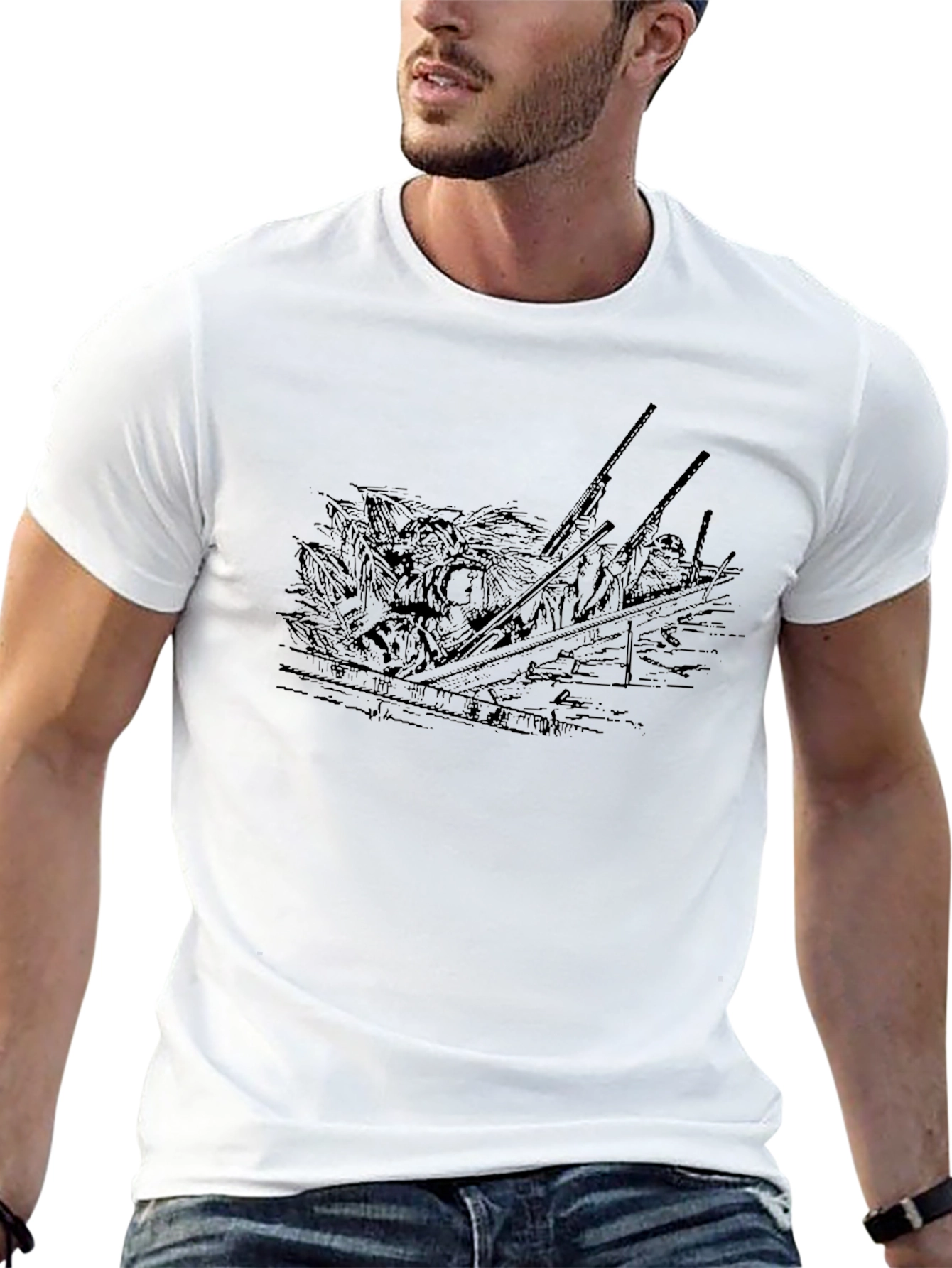 Black T-Shirt with Boat Design