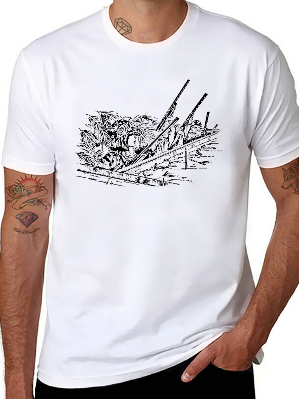 Black T-Shirt with Boat Design