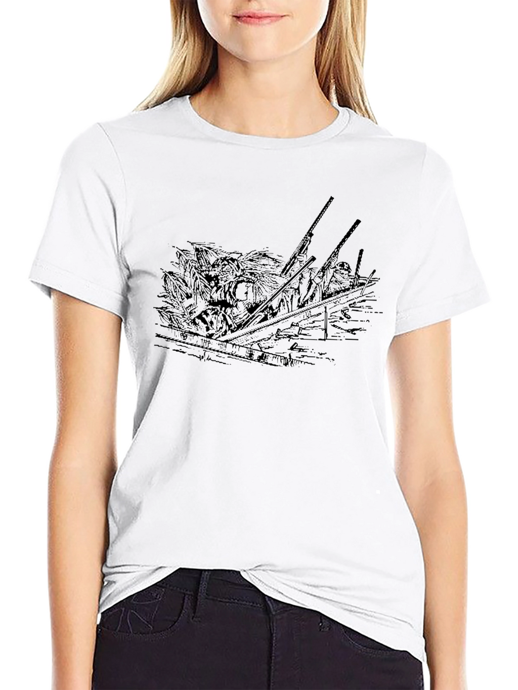 Black T-Shirt with Boat Design