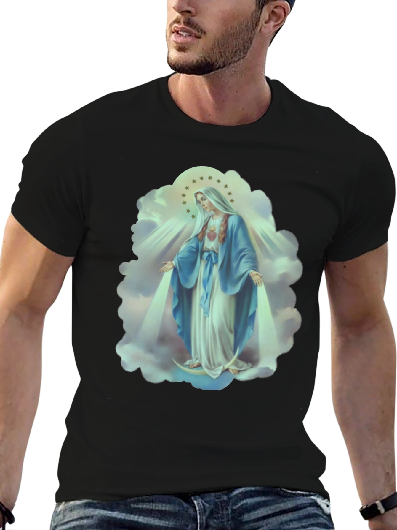 Virgin Mary Graphic Tee - Religious Icon T-Shirt