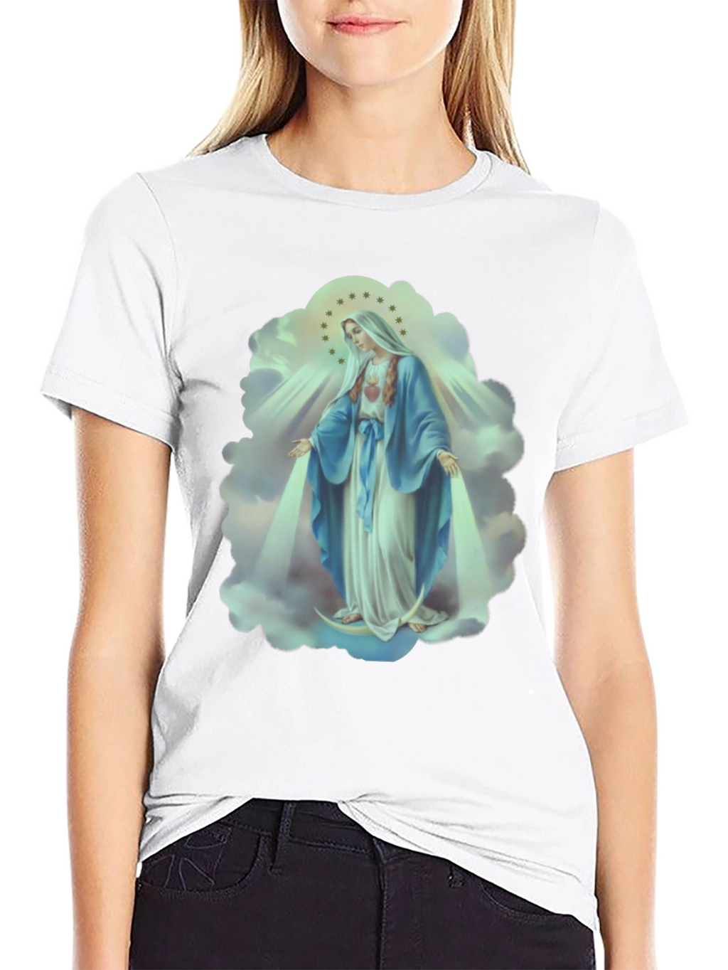 Virgin Mary Graphic Tee - Religious Icon T-Shirt