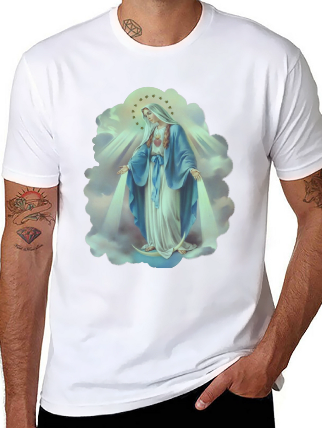 Virgin Mary Graphic Tee - Religious Icon T-Shirt