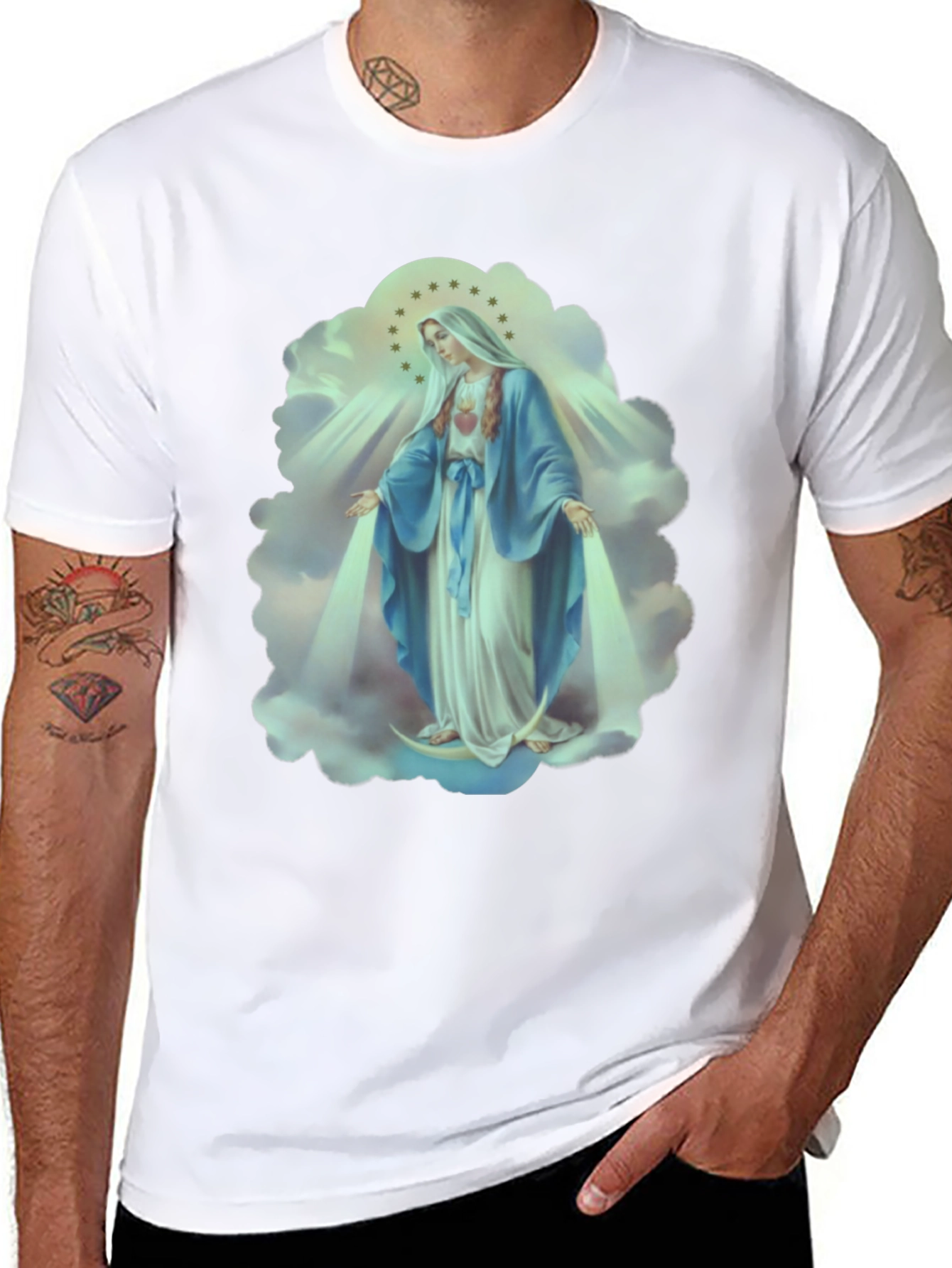 Virgin Mary Graphic Tee - Religious Icon T-Shirt