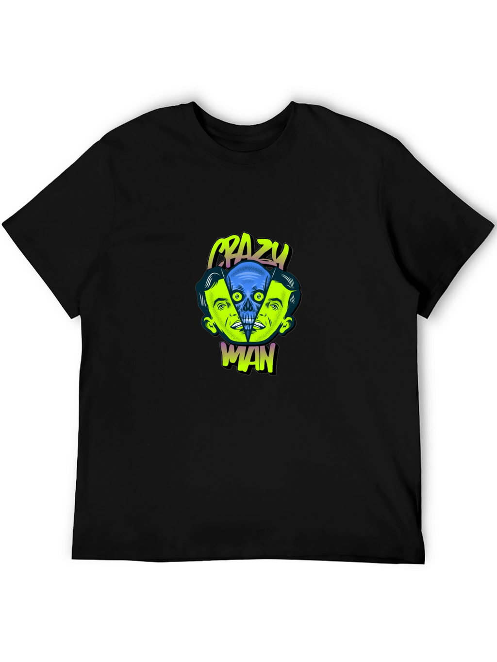 Crazy Man Graphic Print Black T-Shirt