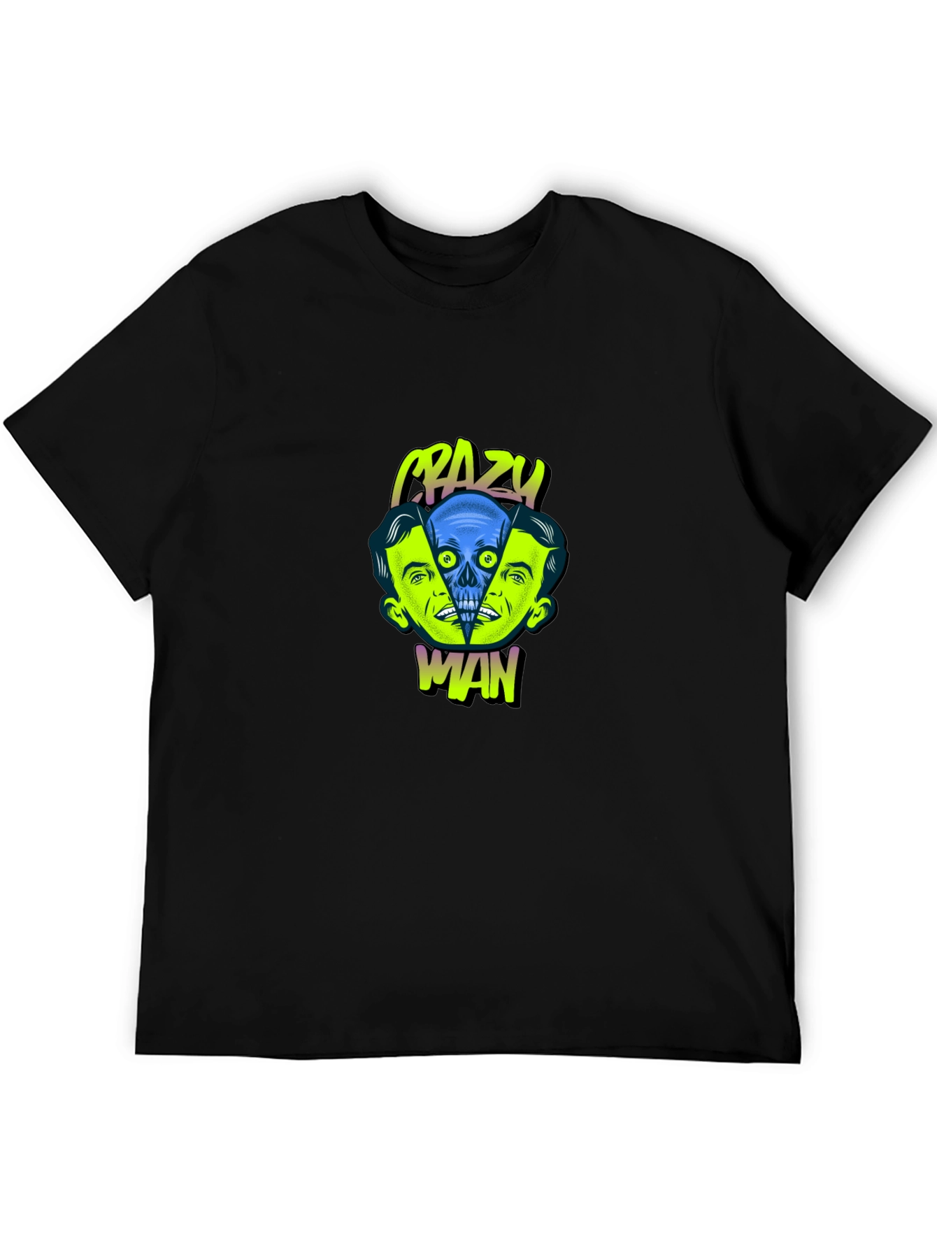 Crazy Man Graphic Print Black T-Shirt