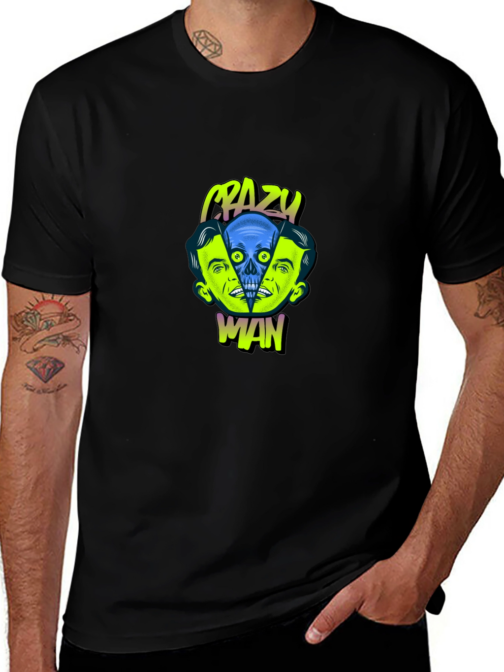 Crazy Man Graphic Print Black T-Shirt