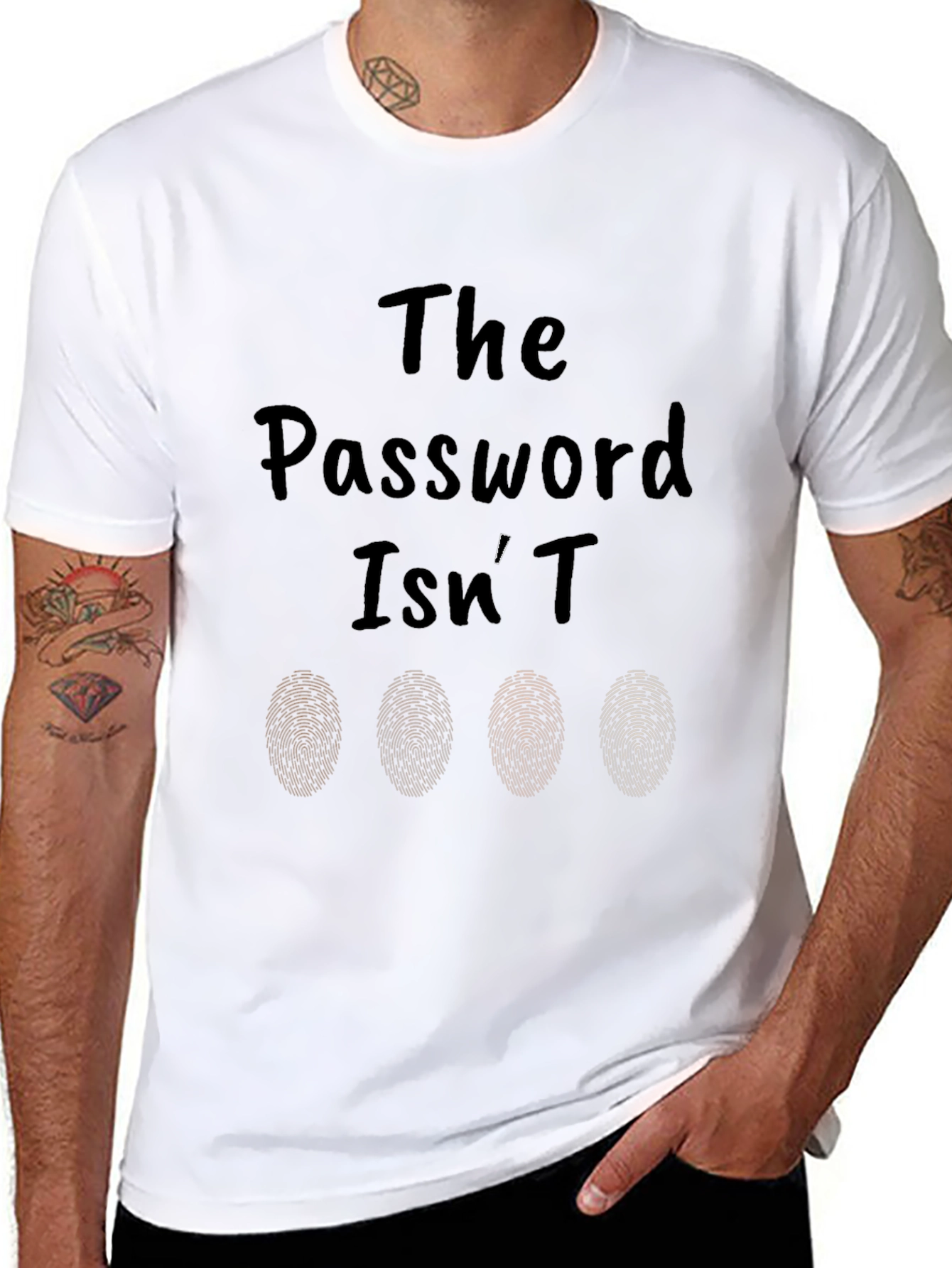 Password Isnt Fingerprints T-Shirt - Black Novelty Tee