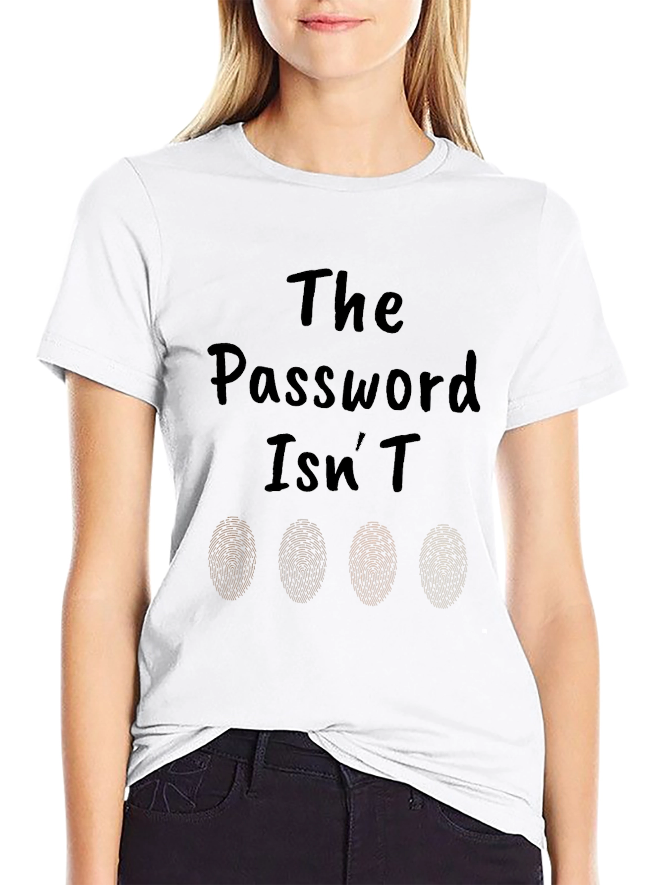 Password Isnt Fingerprints T-Shirt - Black Novelty Tee
