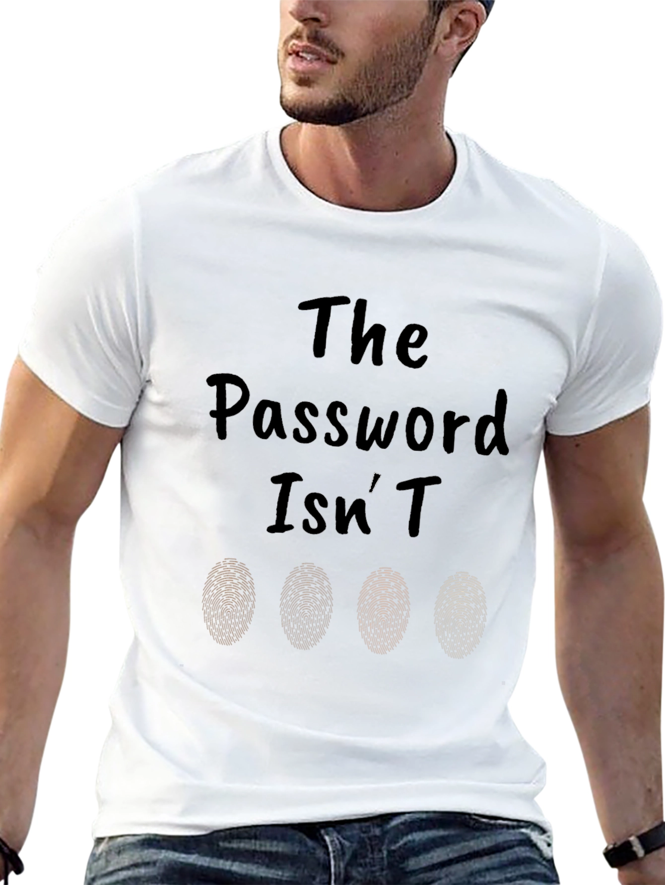 Password Isnt Fingerprints T-Shirt - Black Novelty Tee