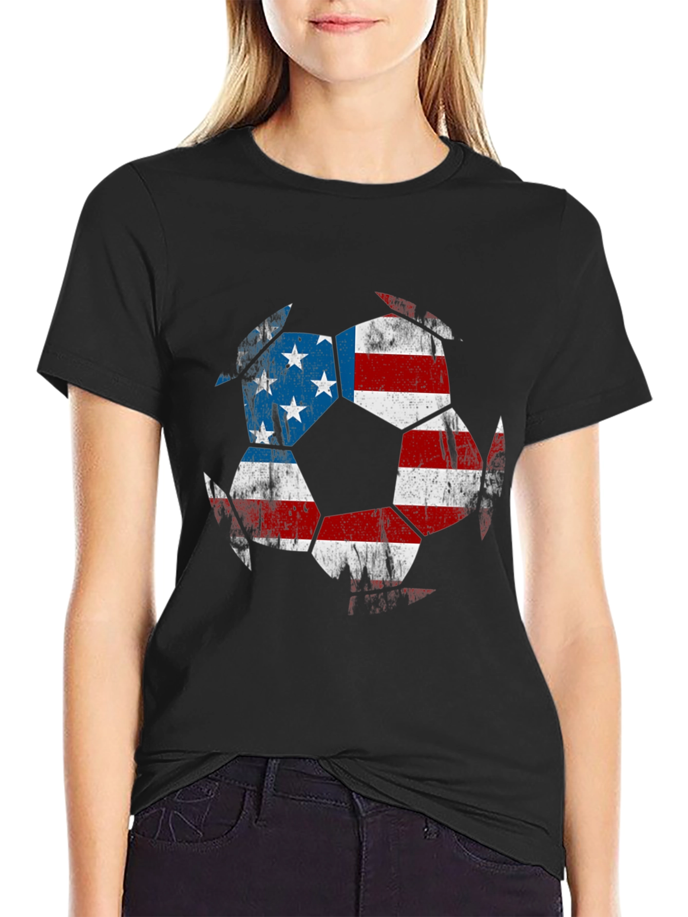 USA Flag Soccer Ball Graphic Tee - Patriotic Shirt