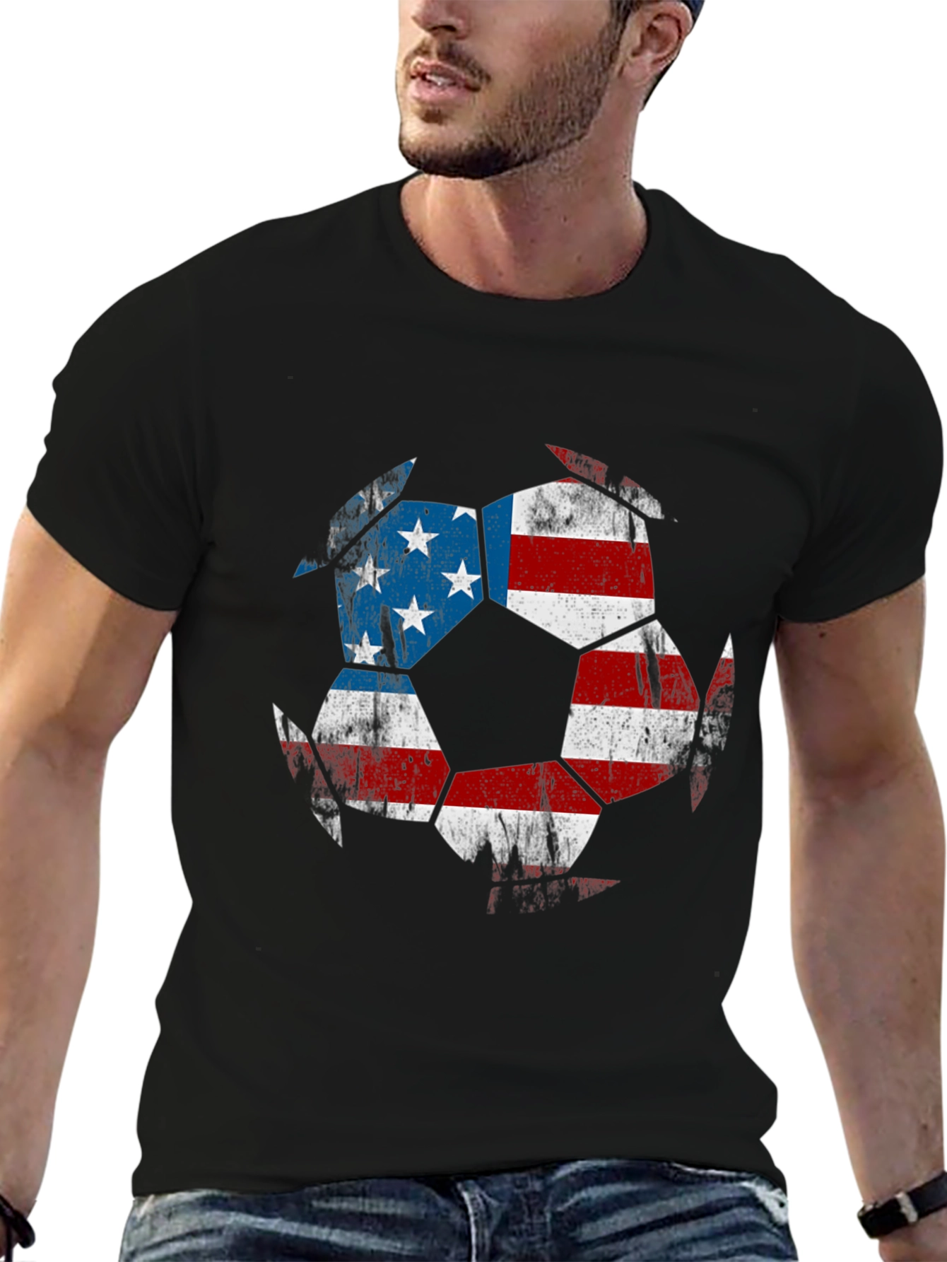 USA Flag Soccer Ball Graphic Tee - Patriotic Shirt