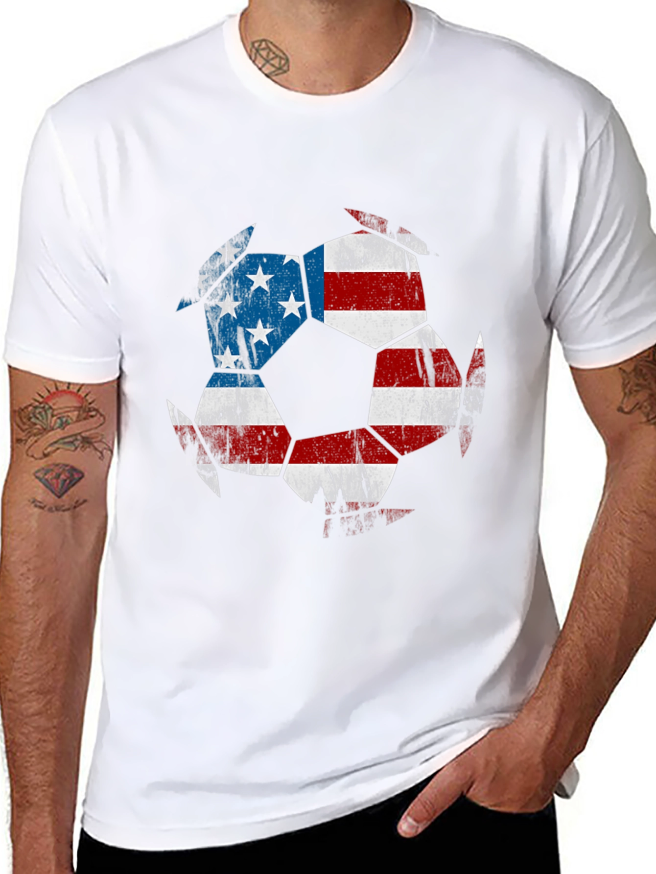 USA Flag Soccer Ball Graphic Tee - Patriotic Shirt