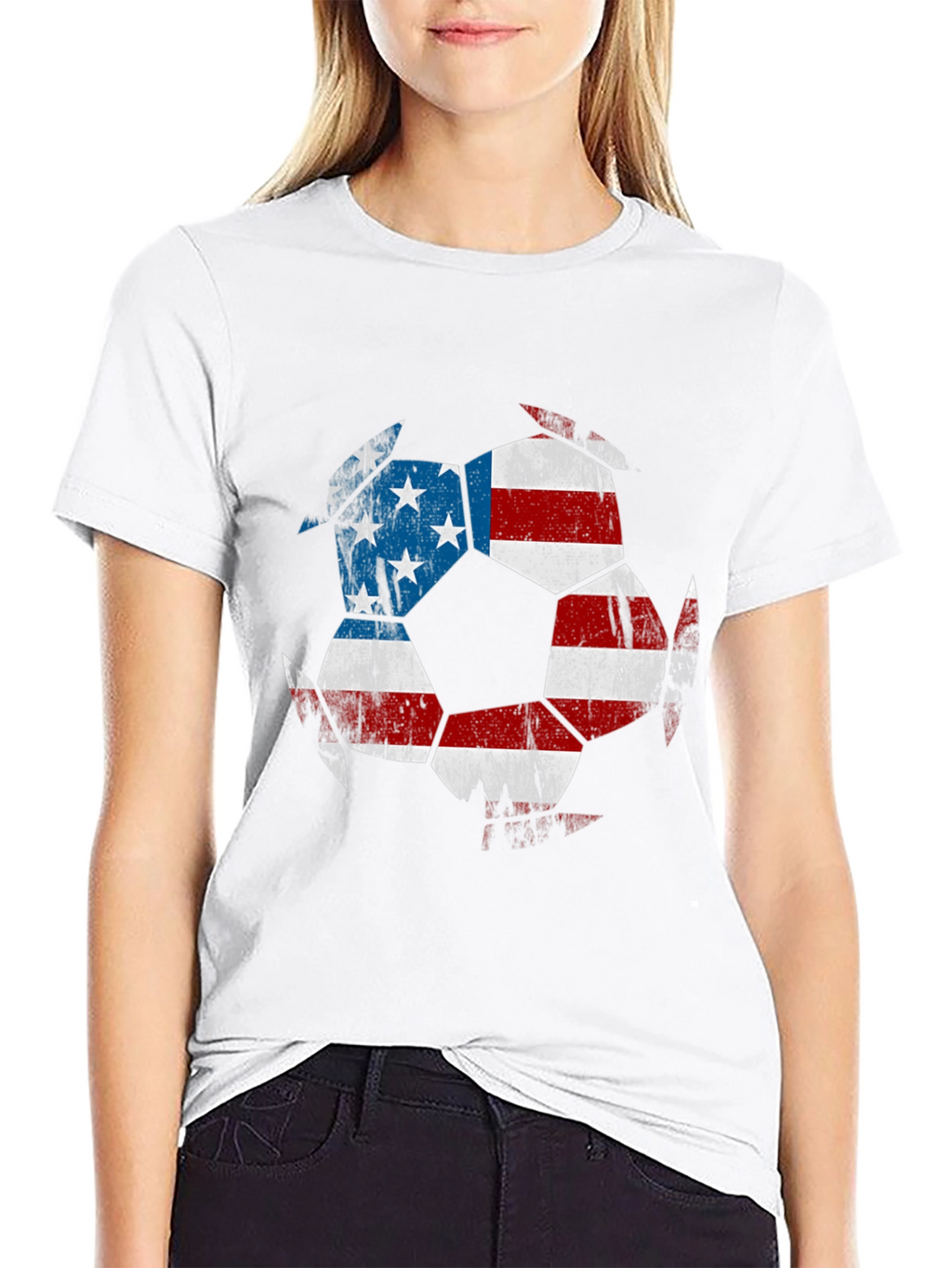 USA Flag Soccer Ball Graphic Tee - Patriotic Shirt