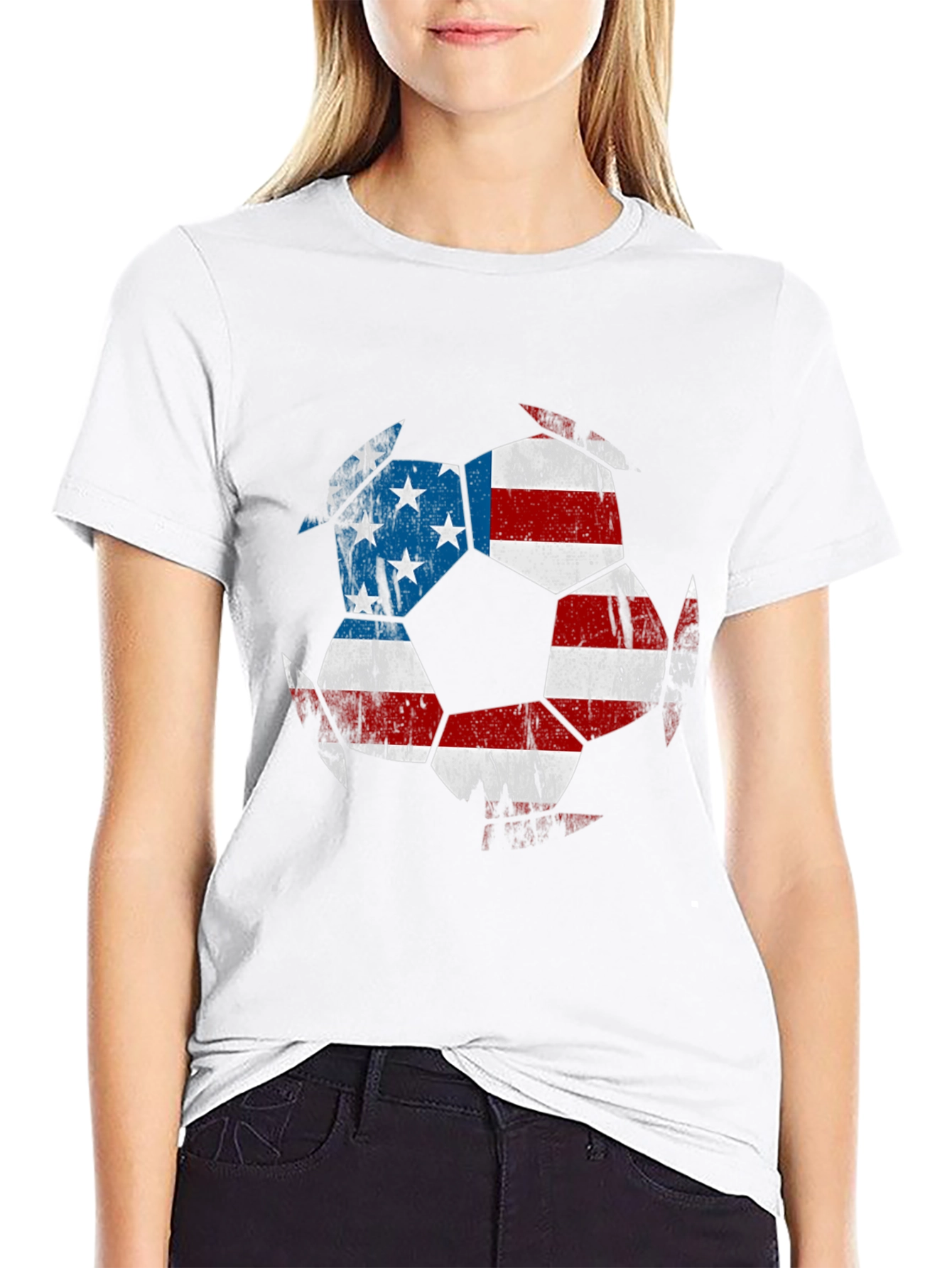 USA Flag Soccer Ball Graphic Tee - Patriotic Shirt
