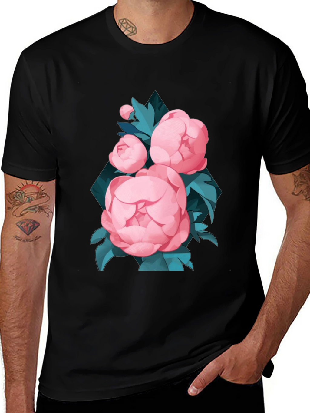 Black Floral T-Shirt for Men