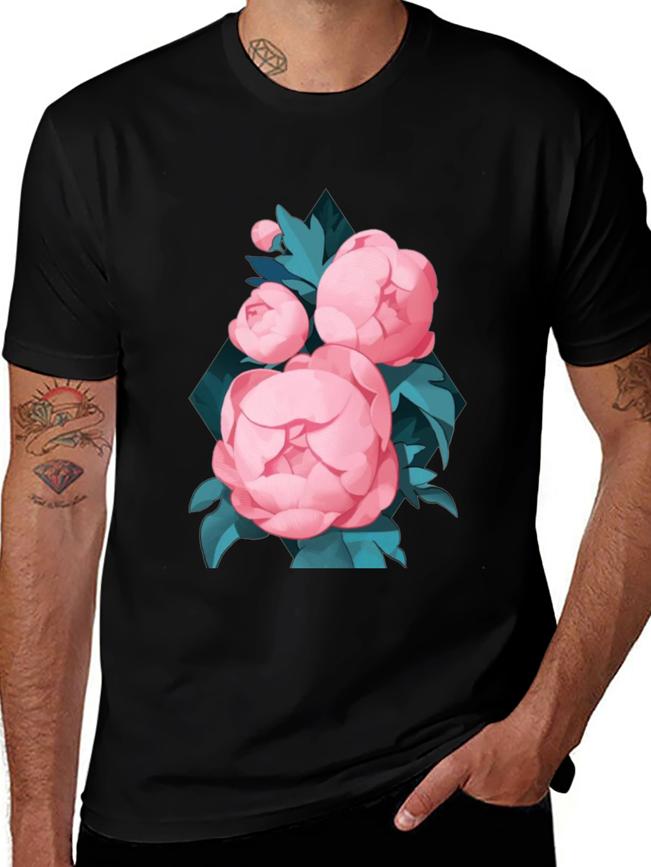 Black Floral T-Shirt for Men