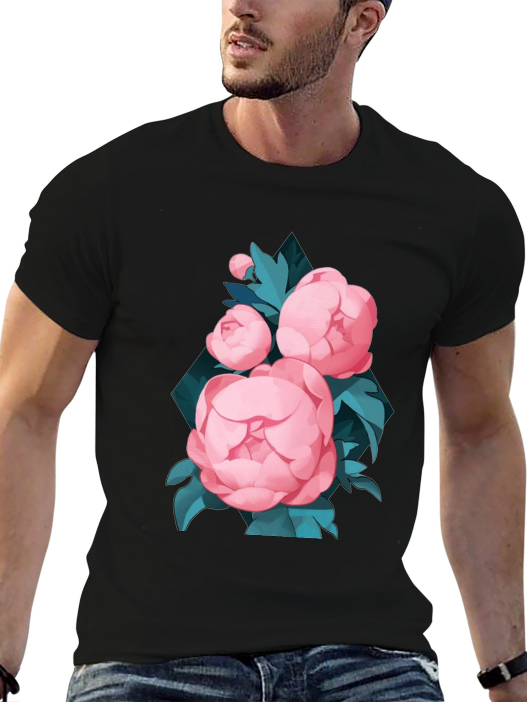 Black Floral T-Shirt for Men