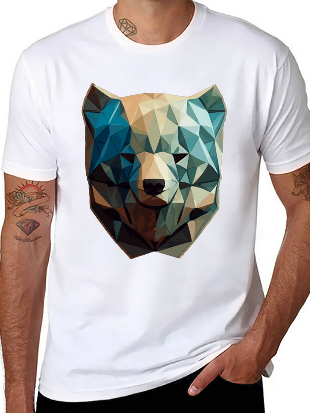 Geometric Bear Graphic Tee - Modern Style