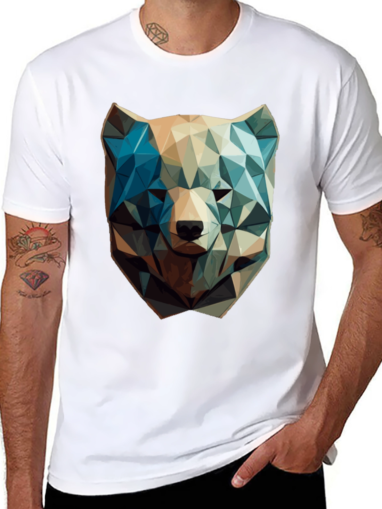 Geometric Bear Graphic Tee - Modern Style