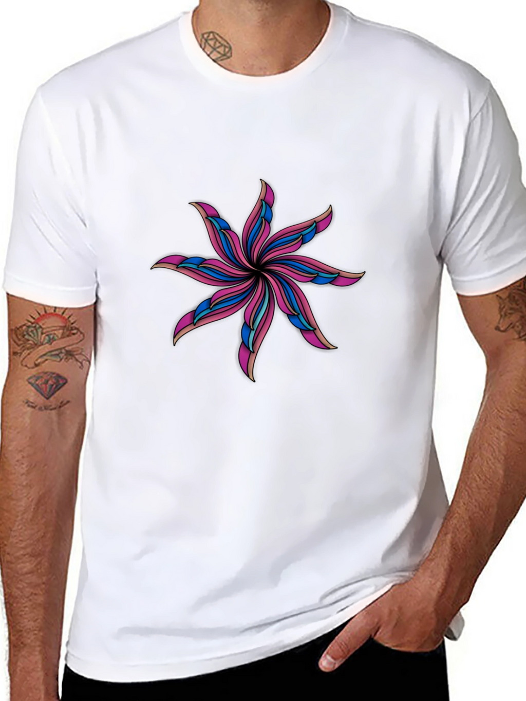 Abstract Flower Graphic Black T-Shirt
