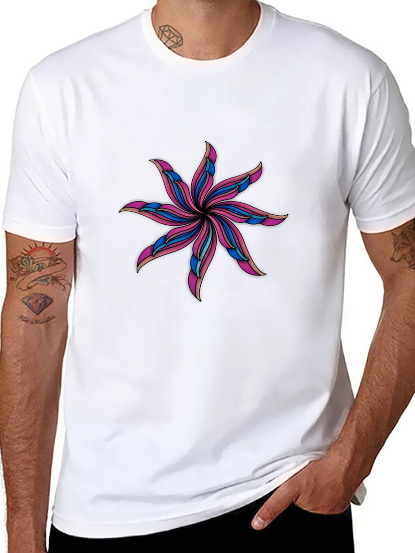 Abstract Flower Graphic Black T-Shirt