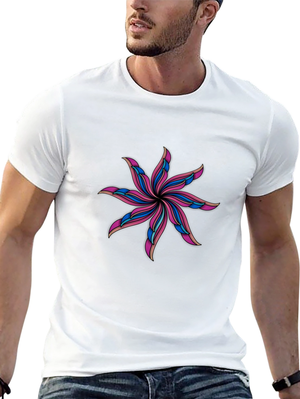 Abstract Flower Graphic Black T-Shirt