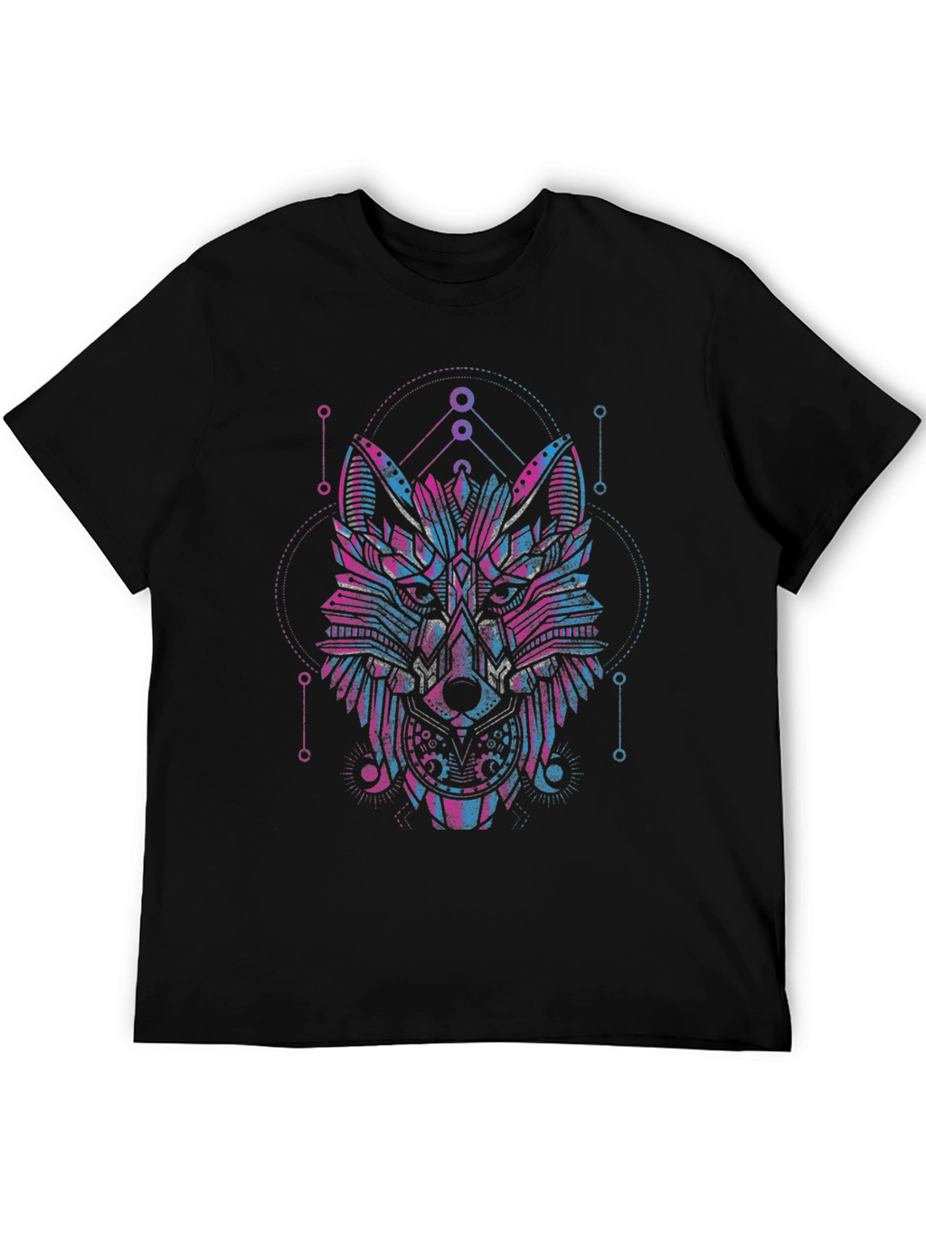 Geometric Wolf Graphic Black T-Shirt