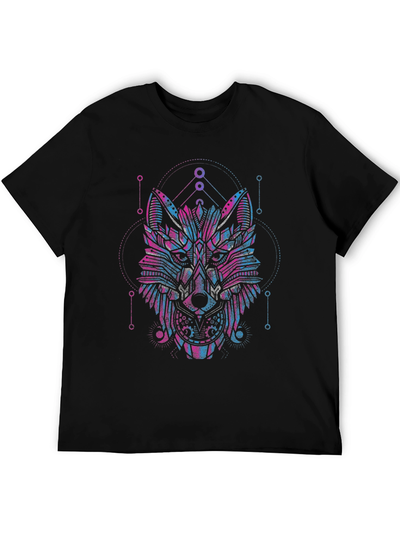 Geometric Wolf Graphic Black T-Shirt
