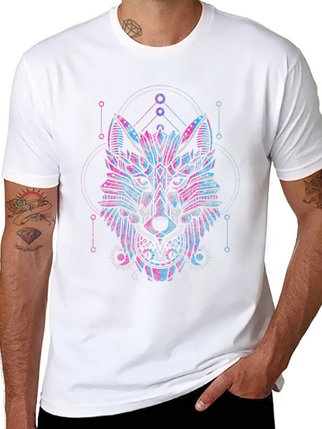 Geometric Wolf Graphic Black T-Shirt