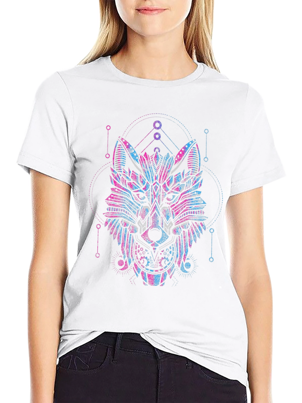 Geometric Wolf Graphic Black T-Shirt