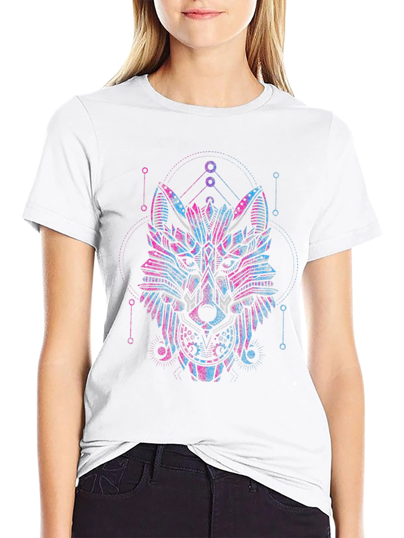 Geometric Wolf Graphic Black T-Shirt
