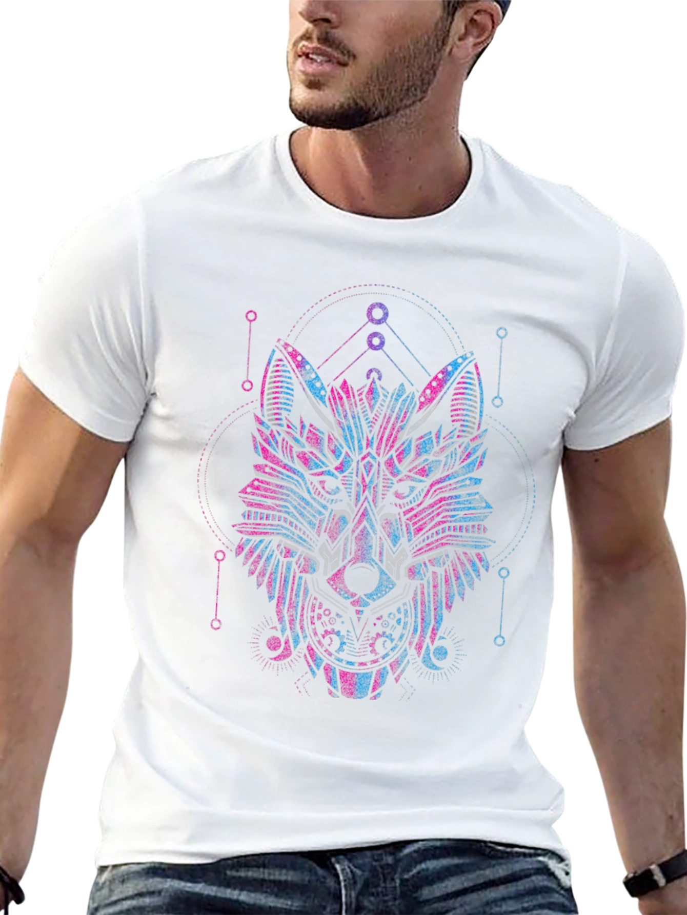 Geometric Wolf Graphic Black T-Shirt