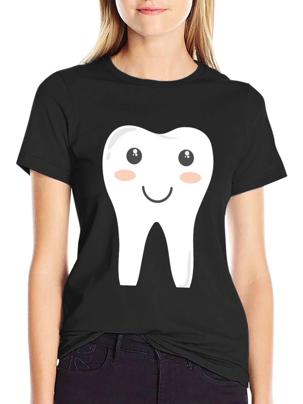 Cartoon Tooth Graphic Tee - Black