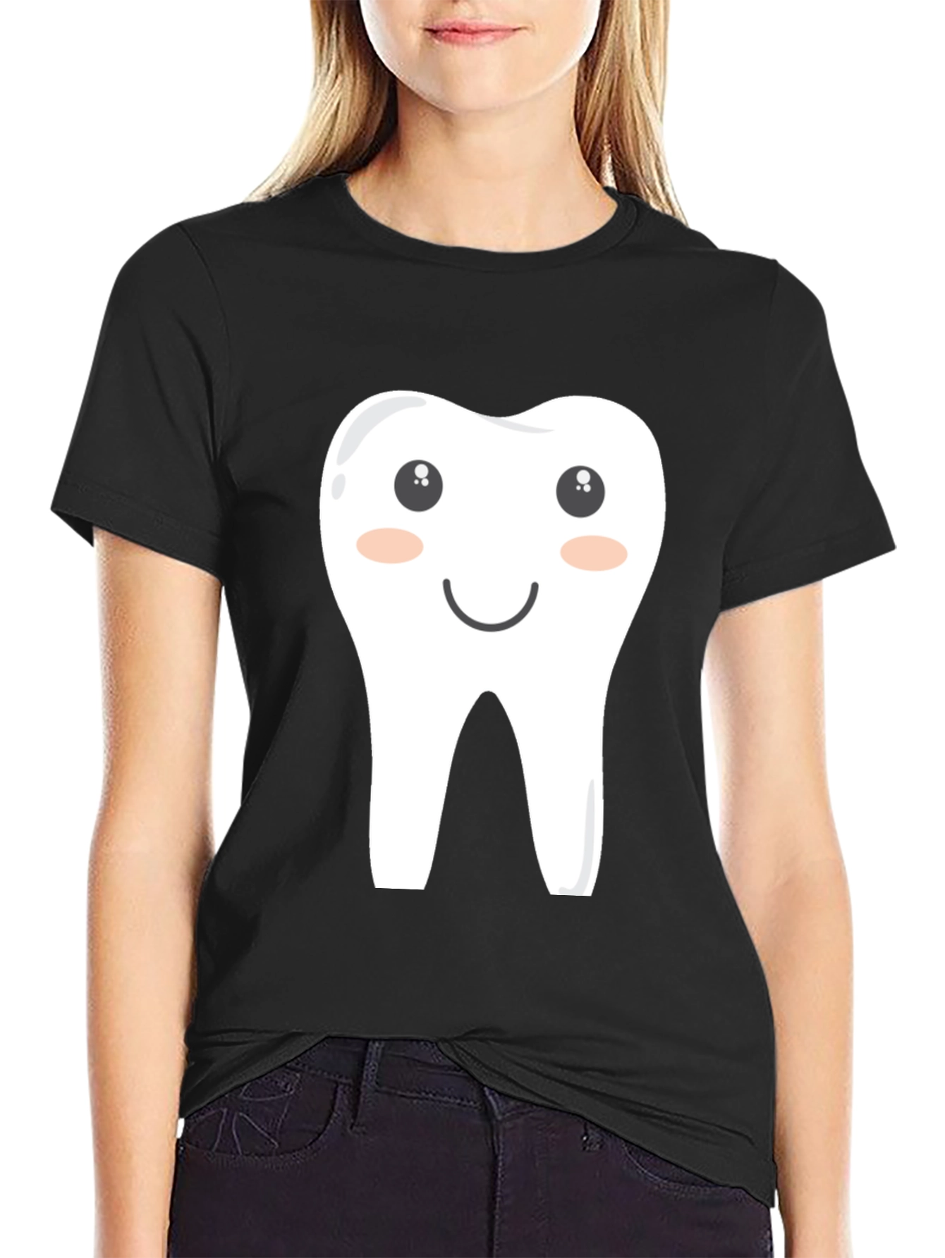 Cartoon Tooth Graphic Tee - Black